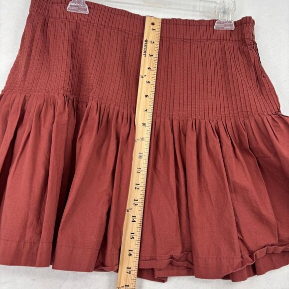 Anthropologie Eula Pintuck Mini Skirt Size M Rust Red Cotton Pleated Lined - Picture 7 of 10
